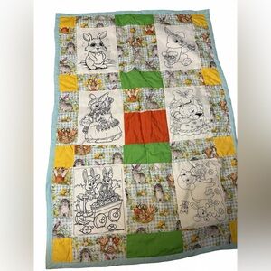 Easter Bunny Patchwork Coloring Quilted - Pastel Yellow, Green, Orange, Blue